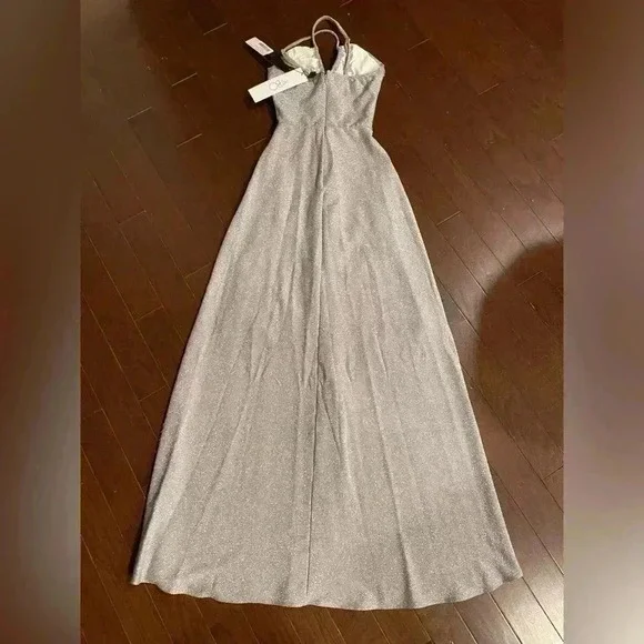 PATBO Cut-Out Lurex Maxi Dress 0 XS NWT Silver Sparkle Gown Shimmering Strappy - Picture 10 of 12